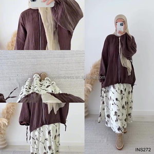 Habib Oriente Medio Ropa musulmana tradicional para mujer Personalizado Modesto Nuevo diseño 2 piezas Top informal con vestido interior largo - Product Image 4