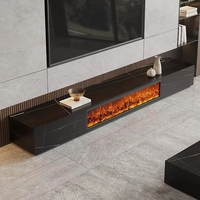 Meuble TV moderne à flamme simulée, meuble décoratif avec design de cheminée, table basse en marbre rocheux
