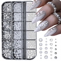 12 grilles de demi-perles blanches, breloques pour nail art, décorations en résine, cristaux 3D de tailles variées, dos plat luxueux, accessoires de manucure chinois
