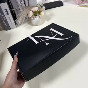 Boîtes en papier d'emballage noires personnalisées avec logo <span class=keywords><strong>blanc</strong></span>, boîtes cadeaux, boîtes d'emballage imprimées recto verso pour l'emballage de vêtements - Product Image 3