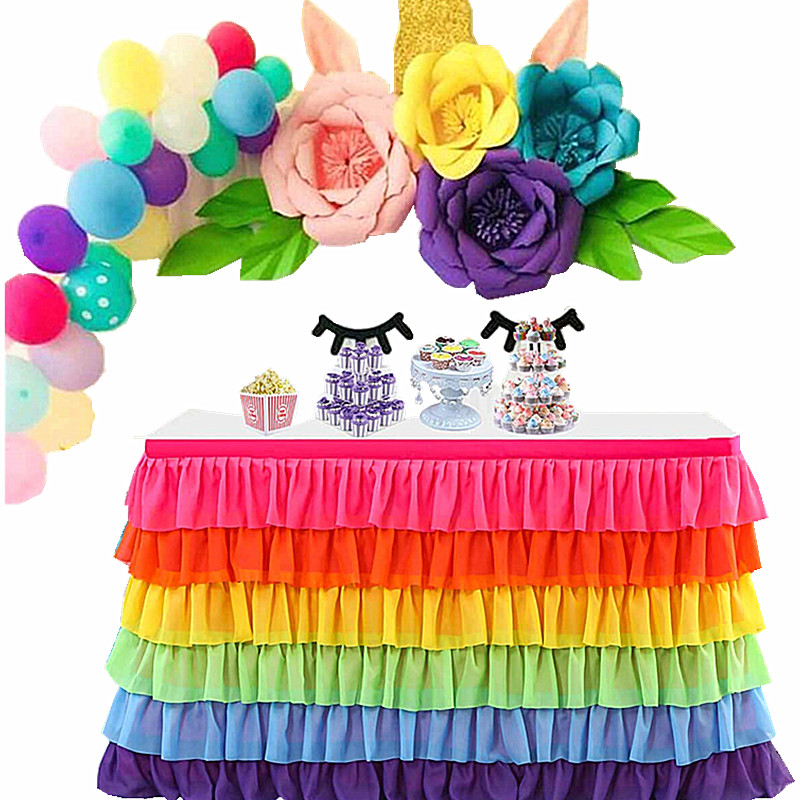 6ft Birthday Party Table Skirt Chiffon Skirting for Rectangle Table or Round Table for Wedding