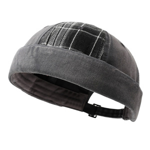 Casquette de baseball en coton à carreaux vieillis, avec logo personnalisé, style vintage, unisexe, ajustable, tendance streetwear, sans visière, type docker - Product Image 4