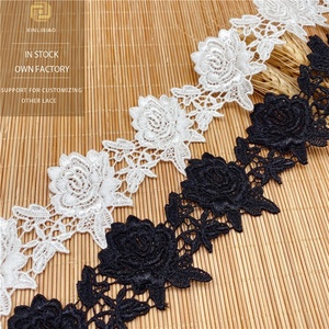 Vải ren Pháp tan trong nước, ren thêu mới, xuất khẩu, dùng trang trí nhà cửa, mềm mại, họa tiết hoa hồng, phụ kiện may mặc, đám cưới - Product Image 1