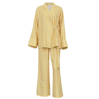 Vêtements en lin de haute qualité pour femmes, 100% coton et lin mélangés, chemise ample à rayures et pantalon droit, ensemble 2 pièces