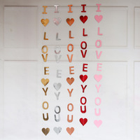 Guirlande florale en papier décoratif en forme de cœur « I LOVE YOU » en or rose et rose pour la Saint-Valentin, mariage, fête, ou latte art