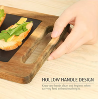 Assiette à steak en bois d'acacia avec insert en ardoise amovible pour viande, fromage, légumes, assiettes en bois pour aliments