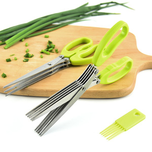 Five Layer Stainless Steel <b>Kitchen</b> Scissors Green Handle Herb <b>Shears</b> For Home Use - Product Image 2