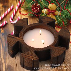 Wooden Snowflake Candle <b>Bowl</b> Wood Grain Color Christmas Home Decoration Gift - Product Image 4