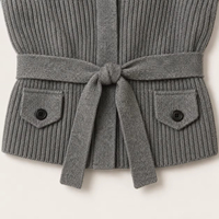 Cardigan en tricot épais pour femme, col montant côtelé, ceinturé, avec poches, chaud, automne, personnalisé OEM
