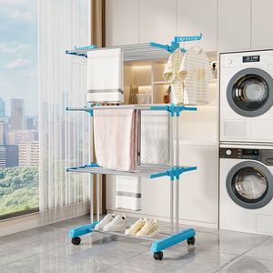 Multifunctionalmetal quần áo khô giá Khăn giá di chuyển mạnh mẽ mạ kẽm sắt chống gỉ có thể gập lại làm khô giá cho ban công - Product Image 5