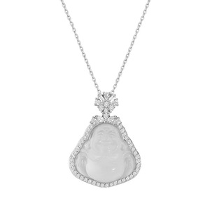 Collar con colgante de Buda Maitreya translúcido de hielo alto para mujer 2024 joven de lujo Retro diseño de nicho Collar Cadena de hueso