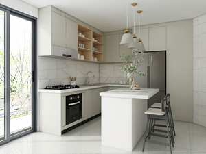 Mueble de Cocina Moderno y Elegante con Encimera con Patrón de Mármol, Diseño Limpio y Brillante, Diseño Funcional y Amplio Espacio de Almacenamiento - Product Image 6