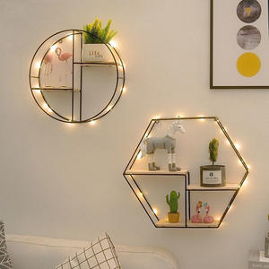 Decoraciones de pared de madera de hierro forjado de metal de estilo nórdico, estante colgante de pared para decoración del hogar y dormitorio - Product Image 2