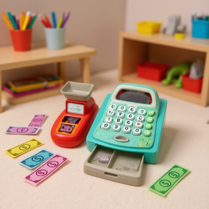 M.Couta Cash Register Toy With Balance Scale Plastic Pretend Play Money Banking Set For Kids Ages 4-6Y - Product Image 2