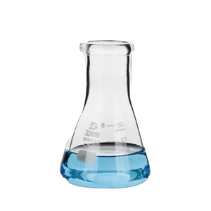 Fiole triangulaire en verre borosilicaté RICO 100 ml, col long, cône gradué, pour laboratoire chimique, transparente, garantie 3 ans - Product Image 1