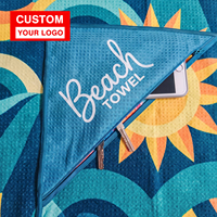 Serviette de plage pliable personnalisée double face anti-sable séchage rapide imprimé floral, serviette de natation premium sécurisée avec poche zippée