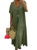 Robes décontractées classiques pour femmes Wingtu, couleur unie, taille plus, col en V, manches courtes, robe élégante d'été