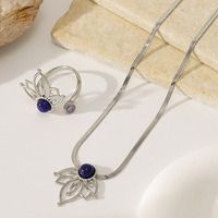Collier en acier inoxydable 304, pendentif ajouré fleur de lotus, chaîne géométrique vintage, bijoux de mode pour femmes, vente en gros