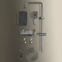 Système de douche thermostatique mural en aluminium spatial chromé avec affichage numérique à touches piano, fonction pluie et massage doux, pour usage hôtelier