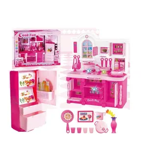 Wholesale Children Girl Happy Kitchen Cabinet Toys Cooking Play House Pretend Set with light and music