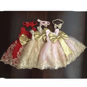 Diadema sin mangas de lentejuelas con lazo grande para niña, vestido de fiesta bordado de 13 estilos, 1 año