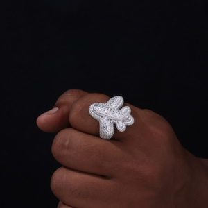 Lüks Buzlu Uçak Yüzük 925 Ayar Gümüş Baget Mozanit Altın Kaplama Hip Hop Tarzı Erkek Yüzüğü - Product Image 4