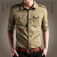 Chemise à manches longues pour hommes Chemise de travail de style militaire pour hommes
