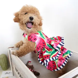 Watermelon Dog Harness Dress Ruffled Corset Princess Pet Dress for Wedding Birthday Party