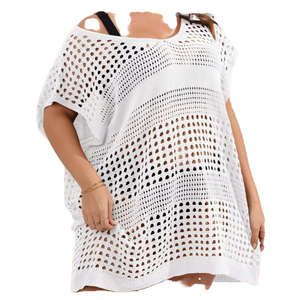 Robe de plage mi-longue en polyester tricoté ajouré à motif écossais, grande taille, anti-UV, vente en gros - Product Image 1