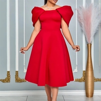 Robe de soirée élégante en satin à col carré, avec nœud sur l'épaule, poches latérales et jupe évasée mi-longue pour femme