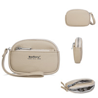 Dompet Wanita Baellerry Fashion Tekstur Kulit Leci Resleting Ganda Mini Penyimpanan Koin Bergaya Simpel