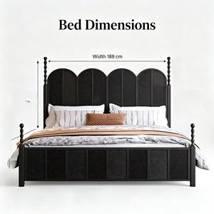 Letto matrimoniale/queen size in rovere massello stile Mid-Century Modern con contenitore integrato, resistente ed ecologico, ideale per hotel - Product Image 3