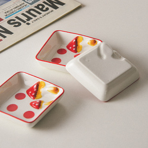 Mushroom-shaped square snack dish, household ceramic condiment dish, hot <b>pot</b> <b>dipping</b> dish, cute little dish, soy sauce and - Product Image 2