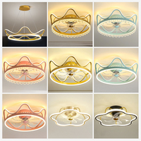 Nordique or moderne luxe couronne silencieux ventilateur lumière fantaisie caché Transparent lame cristal encastré ventilateur de plafond avec lumière LED