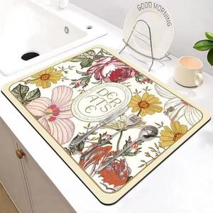 Tapete de Baño Rectangular de Tierra de Diatomeas con Diseño Floral Retro, Resistente a las Manchas, Fácil de Limpiar, para Uso en el Hogar, Tapete para la Entrada - Product Image 4