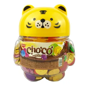 HY Toys528g Tiger Piggy bank barrel color gold coin Dark chocolate kindergarten children snack wholesale