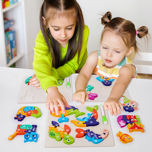 Puzzle 3D in Legno Montessori 2-in-1 per Bambini, Educazione Precoce, Puzzle Cartoon con Lavagna <span class=keywords><strong>da</strong></span> Disegno, <span class=keywords><strong>Giochi</strong></span> Certificati En71 per Ragazzi - Product Image 2