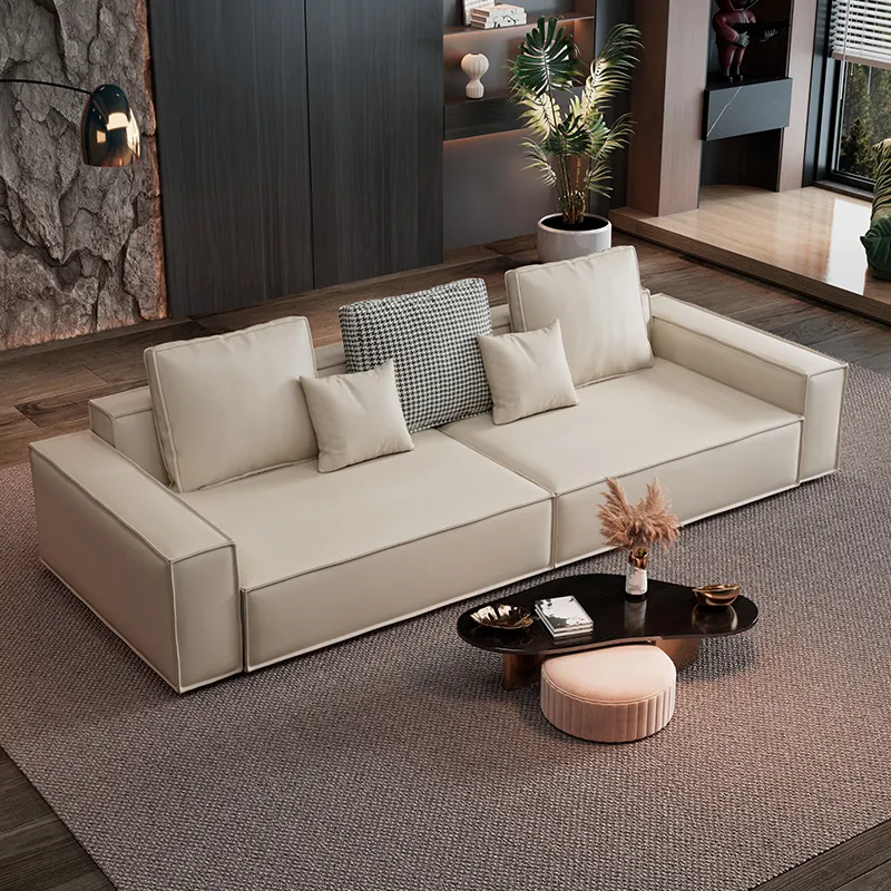 Fabric Sofa Living Room Simple Modern Style Small Modern Fabric Sectional Tofu Block Straight Row Sofa