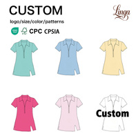 Robe de yoga pour filles, manches courtes, col polo, demi-zip, jupe trapèze, ourlet fendu sur le côté, tenue athlétique pour enfants, golf, école