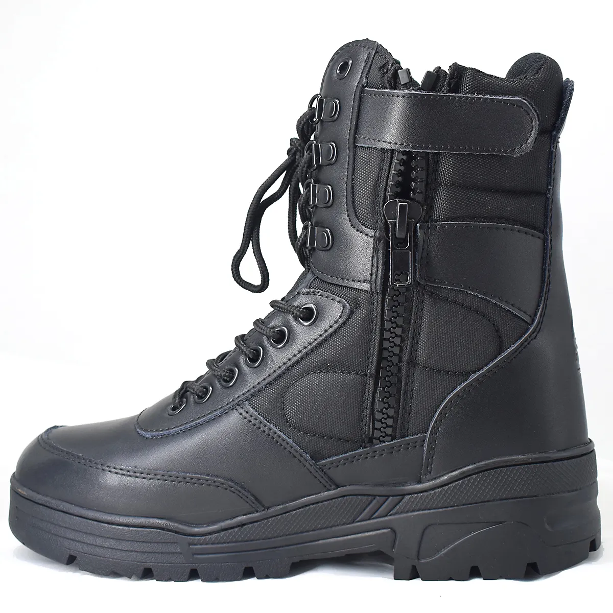Black Leather Upper Rubber Sole Tactical Boots