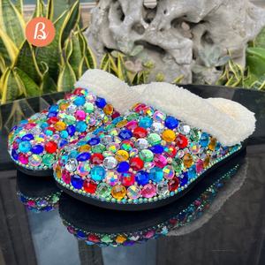 Sandalias de Mujer, Pantuflas EVA con Pedrería, Logotipo, Antideslizantes, Planas, Cerradas, para Invierno, Aumentan la Estatura, Zapatos para Exteriores - Product Image 1