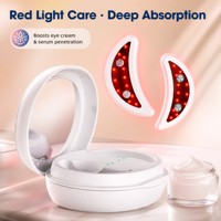 Appareil compact de soin des yeux à lumière rouge avec design blanc élégant, coussinets LED pour les cernes et les ridules, miroir et étui de chargement