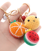 Groothandel Kawaii Gehaakt Fruit Sleutelhanger Handgebreide Pluche Watermeloen Oranje Aardbei Tas Charme Accessoires Schattige Sleutelhanger
