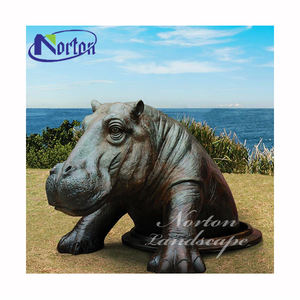 カスタムメイドの屋外用ホームガーデンパーク装飾、実物大のブロンズ製動物カバの像、鋳造金属製 - Product Image 5
