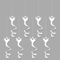 Ensemble de 4 décorations d'Halloween suspendues en forme de fantômes, avec queue en spirale, visages effrayants et mignons, ornements de fête effrayants pour fenêtre, décoration d'Halloween