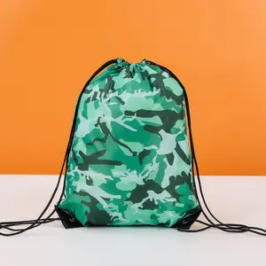Wholesale camouflage Customized Promotional Polyester Nylon Drawstring 30cm Shop And Backpack Draw String Bags