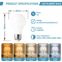 Ampoule LED en verre A19 de qualité supérieure 7W 2700K lumière ambrée Ra80 dimmable 15000 heures de durée de vie, culot E26/E27/B22 pour café, restaurant, maison