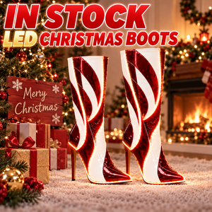 รองเท้าบูทส้นสูงลายทางสีแดงขาวแบบ LED สำหรับตกแต่งคริสต์มาส เหมาะสำหรับงานปาร์ตี้ที่บ้าน ตกแต่งหน้าต่าง ห้างสรรพสินค้า ของขวัญ และของตกแต่งวันหยุด - Product Image 5