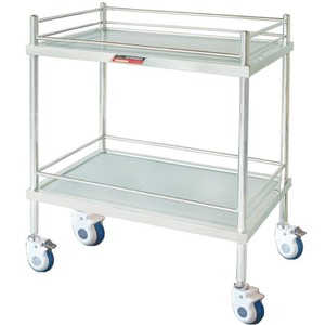 Chariot en acier inoxydable MJ01 à double niveau, mobilier hospitalier avec 4 roulettes, design industriel durable - Product Image 1