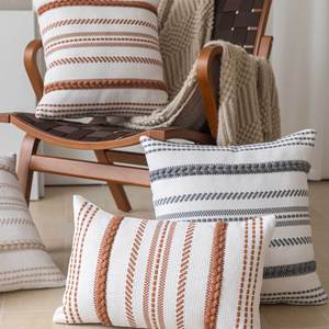 Handmade Striped Pillow Cases <b>Rectangle</b> Beige Gray Polyester Cotton Home Decor <b>Cushion</b> <b>Covers</b> Living Room Sofa Throw Pillows - Product Image 3